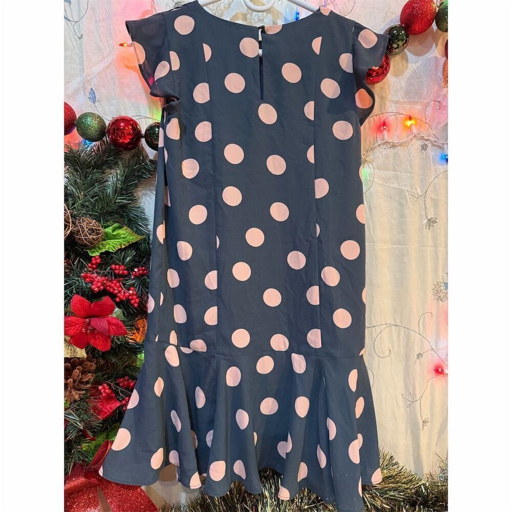 Ann Taylor LOFT XS Blue Polka Dot Ruffle Hem Dress Knee Length - Picture 6 of 8